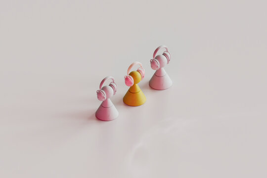 3D Render of Abstract Figures with Headphones in Triangular Form