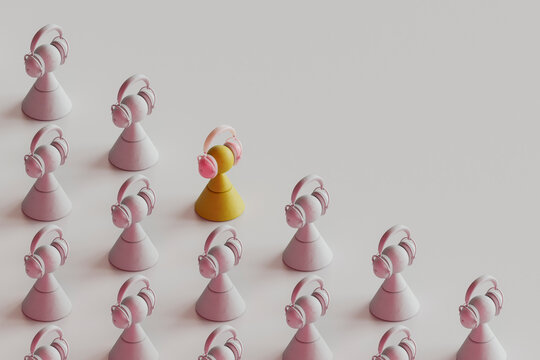 3D Render of Abstract Figures with Headphones in Repetition