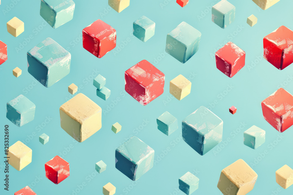 Poster seamless isometric pattern of floating cubes creating a dynamic, 3d effect,