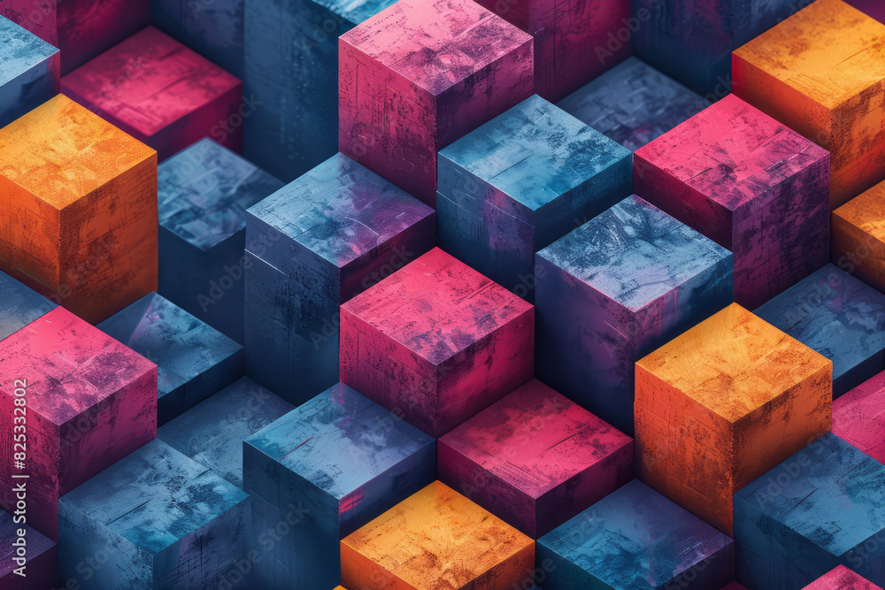 Poster seamless isometric pattern of floating cubes creating a dynamic, 3d effect,