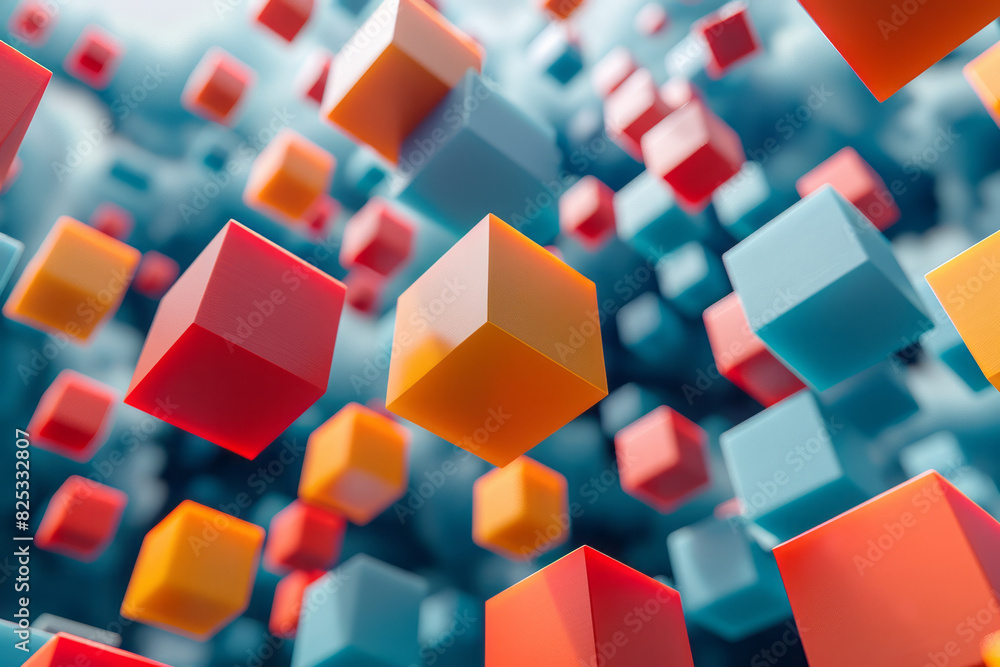 Poster seamless isometric pattern of floating cubes creating a dynamic, 3d effect,