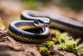 Close-up with a coiled snake ready to attack