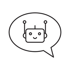 Naklejka premium Robot icon. Chatbot icon. Cute smiling bot. Outline robot sign. Vector flat line cartoon illustration. Voice support service bot. Virtual online support. Robot icon