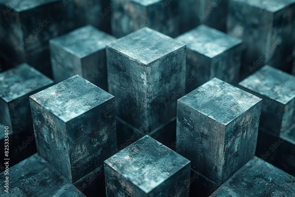 Fototapete abstract isometric background with staggered cubes forming a complex geometric pattern,