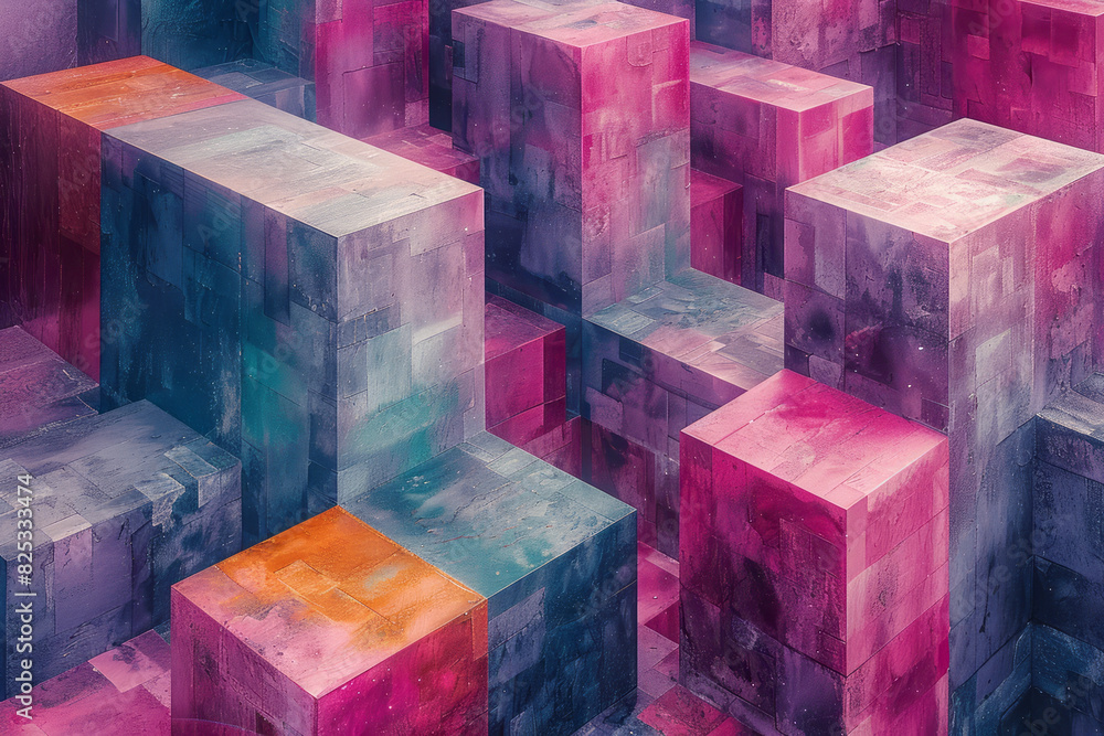 Leinwandbilder abstract isometric background with staggered cubes forming a complex geometric pattern,