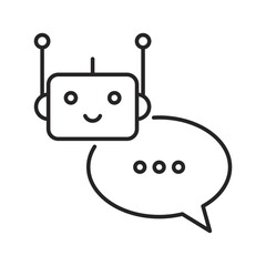 Robot icon. Chatbot icon. Cute smiling bot. Outline robot sign. Vector flat line cartoon illustration. Voice support service bot. Virtual online support. Robot icon