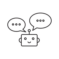 Robot icon. Chatbot icon. Cute smiling bot. Outline robot sign. Vector flat line cartoon illustration. Voice support service bot. Virtual online support. Robot icon