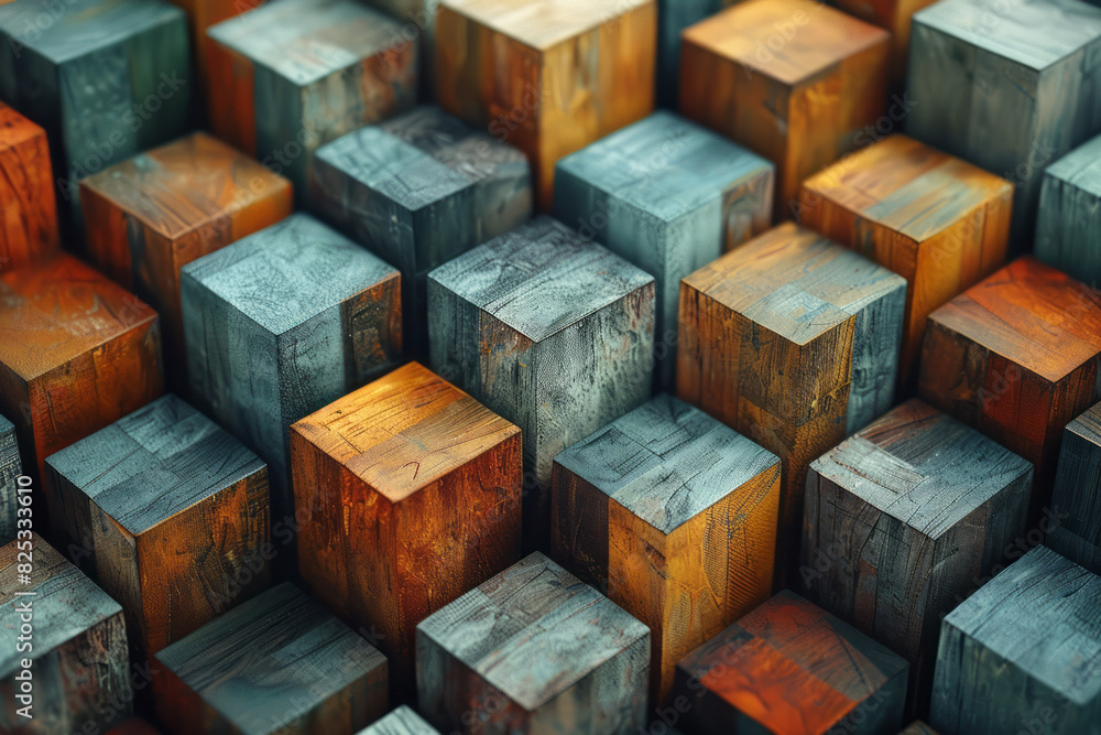Leinwandbilder abstract isometric background with staggered cubes forming a complex geometric pattern,
