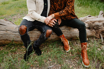 Romantic close up details of lgbtq+ couple