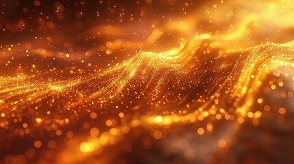 Naklejka premium A blurry image of a wave of gold sparkles on a black background