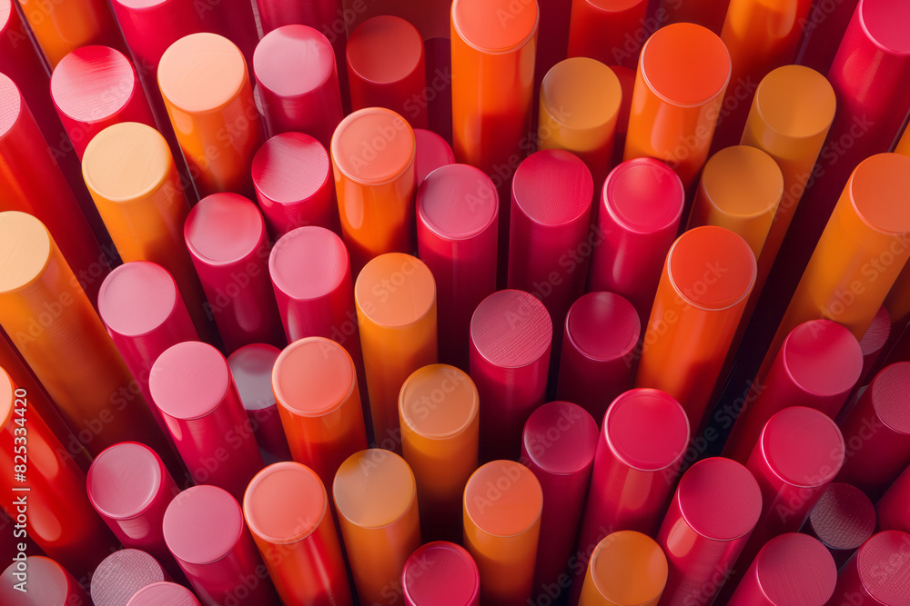 Poster isometric pattern of glossy red and orange cylinders in a seamless abstract design,
