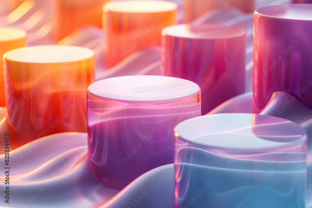Aufkleber Isometric cylindrical forms creating a seamless wave pattern with soft gradient colors,