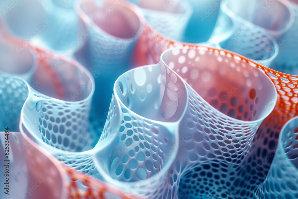 Poster Isometric cylindrical forms creating a seamless wave pattern with soft gradient colors,