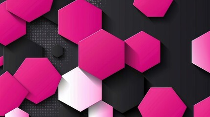  Black background with mixed hexagons in pink and white
