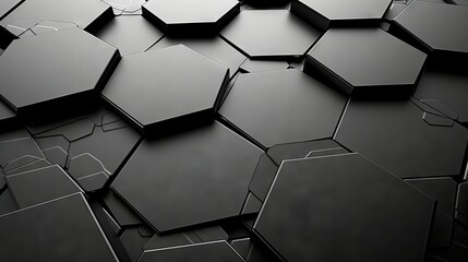  A black-and-white image of a collection of hexagonal shapes arranged on a hexagonal tile-like background