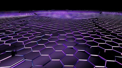 Obraz premium 3D image of hexagon with twin purple lights above and below