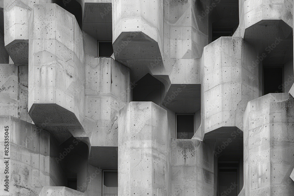 Poster isometric cylindrical forms in a repeating diamond pattern with shades of gray and white,