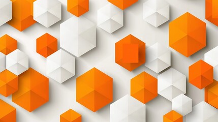   An abstract image featuring an orange and white color scheme, with hexagonal shapes placed centrally on a white background