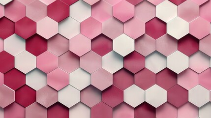   A close-up image of a pink and white hexagonal pattern on a pink background