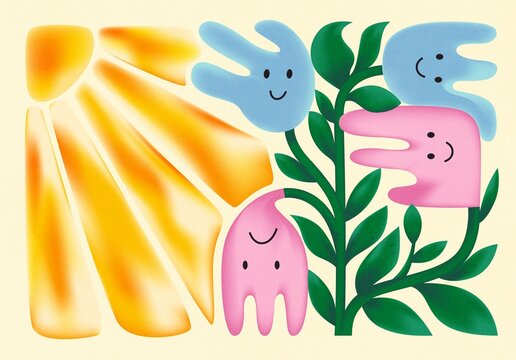 Smiling colorful Flowers and sunshine. Natural Floral background