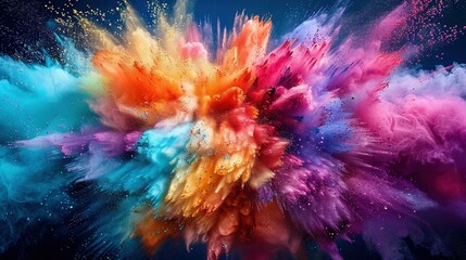  A heart-shaped explosion of colorful powder against a black backdrop, featuring text space
