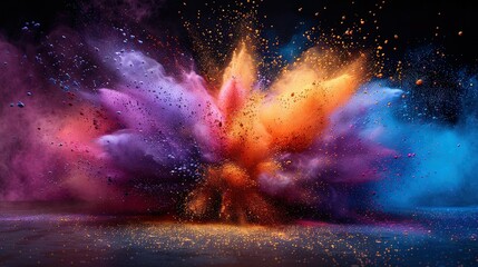  Exploding rainbow colors on a black backdrop