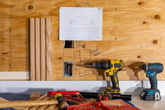 Home improvement project kitchen construction with drills 