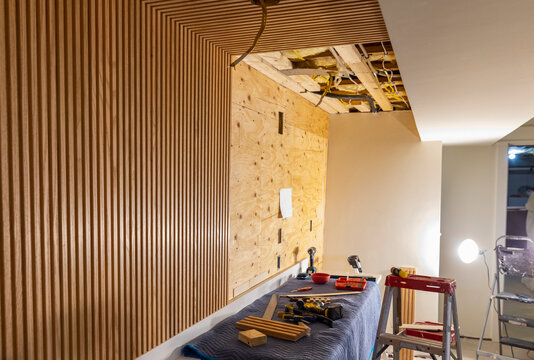 Home improvement project kitchen wall construction 