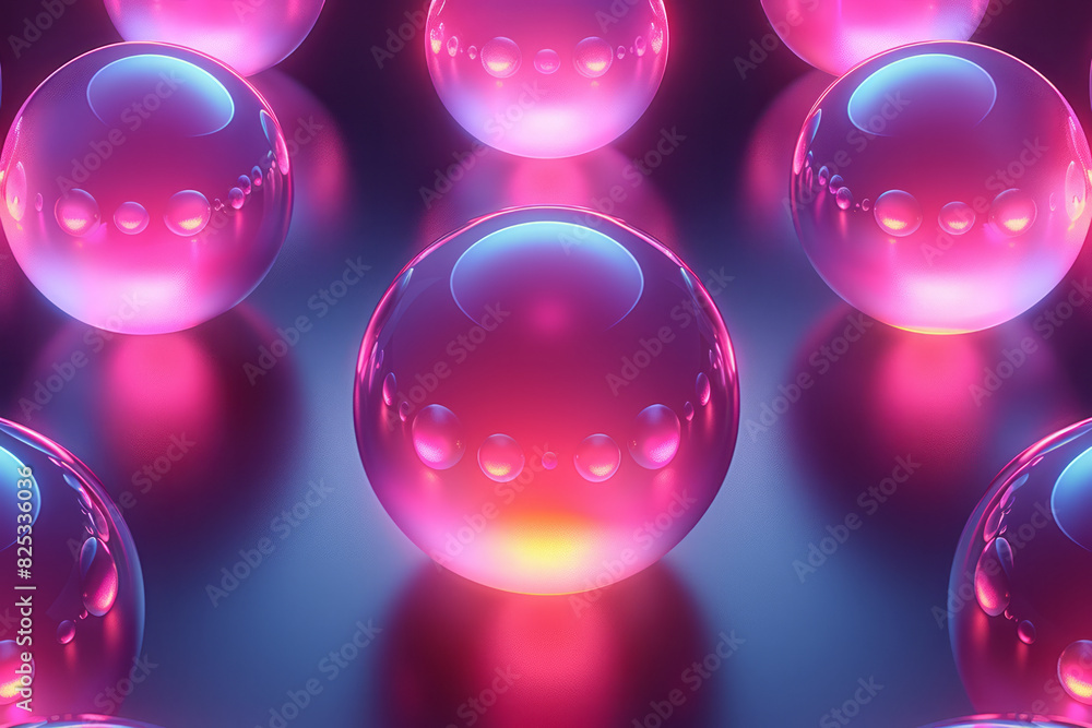 Aufkleber Abstract isometric seamless pattern with neon-colored spheres on a dark background,