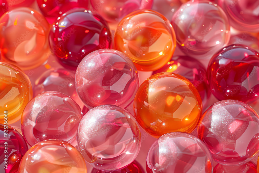 Aufkleber Isometric pattern of glossy red and orange spheres in a seamless abstract design,