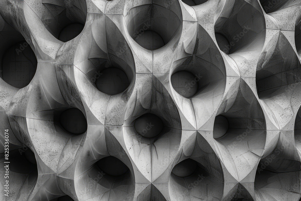 Poster isometric spherical forms in a repeating triangular pattern with neutral shades,
