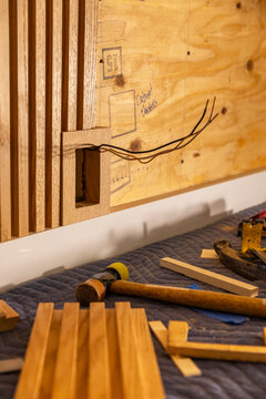  Construction of Vertical wood wall with electrical wires