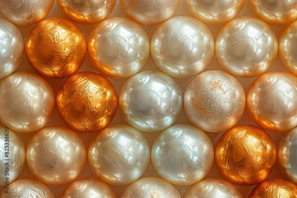 Aufkleber abstract pattern with gold and beige spheres arranged in an isometric perspective,
