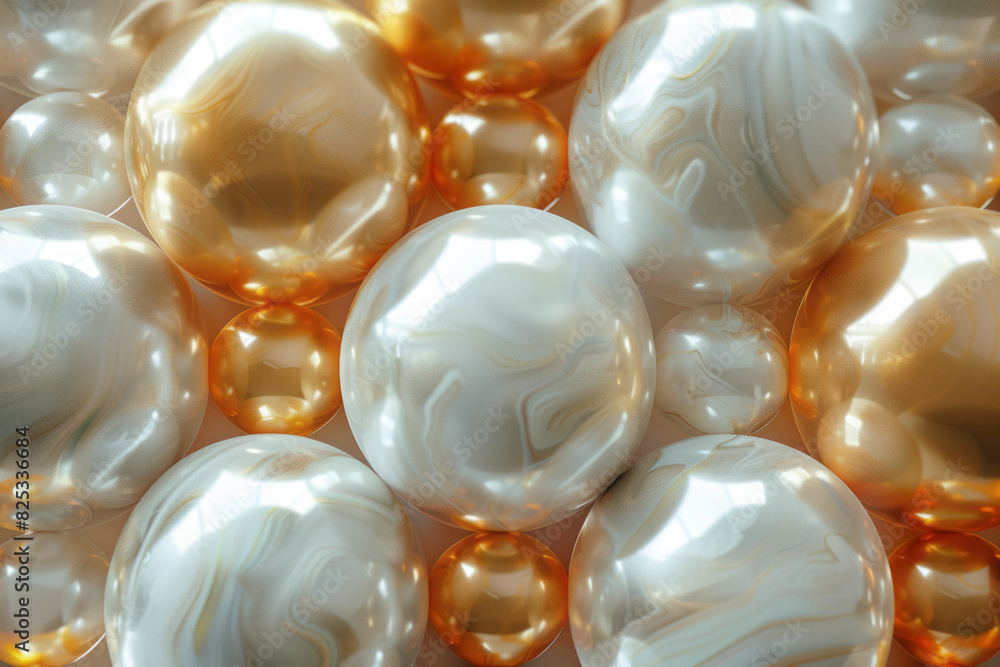 Aufkleber abstract pattern with gold and beige spheres arranged in an isometric perspective,