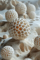 Isometric pattern featuring spherical forms in various sizes with a sandy texture,
