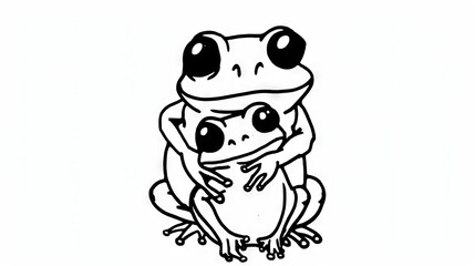   A monochrome illustration of a frog wearing a hat on its head, with open eyes