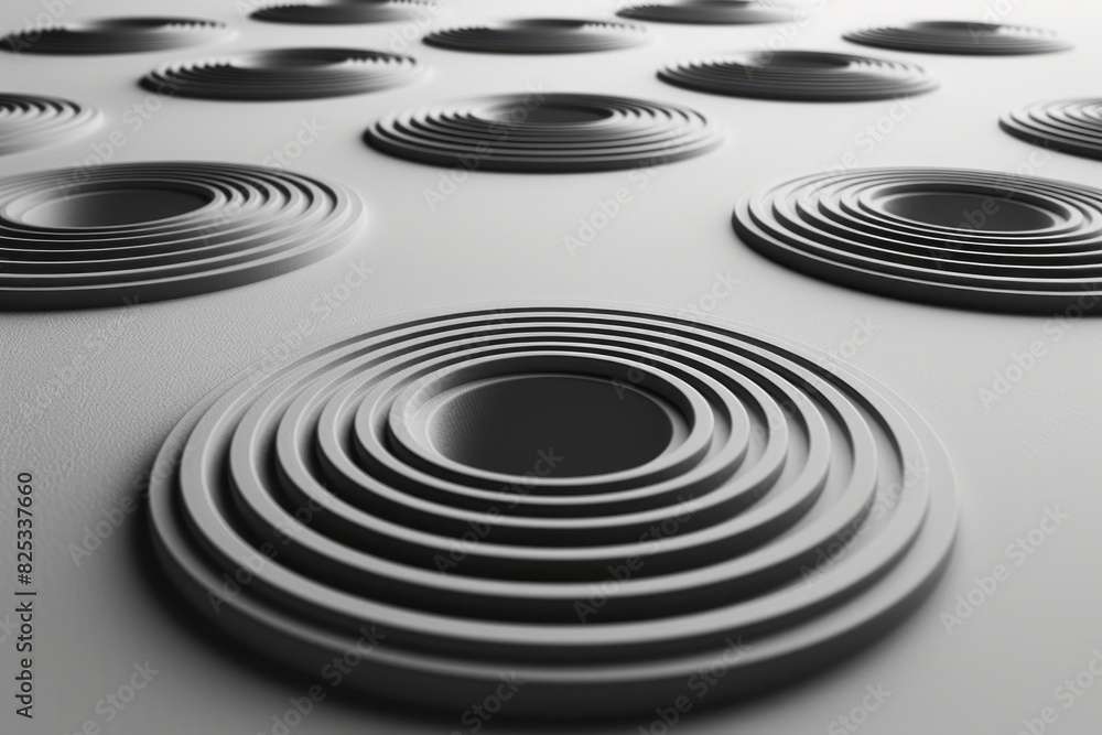 Poster a minimalist pattern with isometric cones arranged in concentric circles,