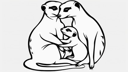   Black and White Meerkats Drawing