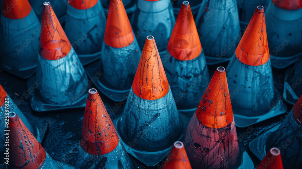Leinwandbilder a pattern of isometric cones with their tips aligned, creating a unified directional flow,