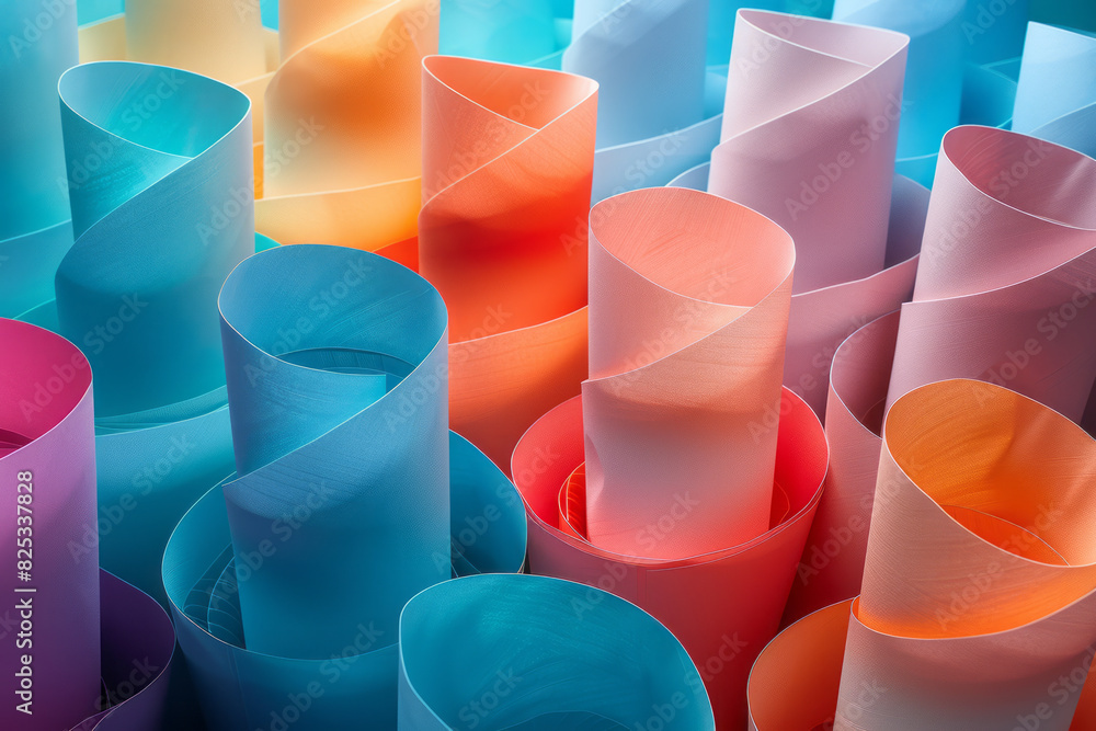 Aufkleber overlapping isometric cones in pastel colors, blending softly into each other,