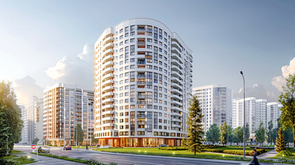 Obraz premium Contemporary Suburban Luxury: Elegant Residential Architecture in a Wealthy Urban Area with Curved Design Elements and Large Windows Wallpaper Digital Art Poster Brainstorming Map Magazine Background 