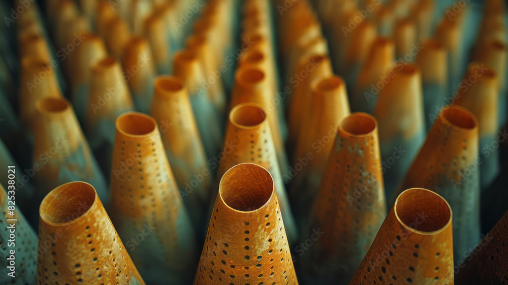 Poster cones with hollow centers in an isometric pattern, adding visual interest with negative space,