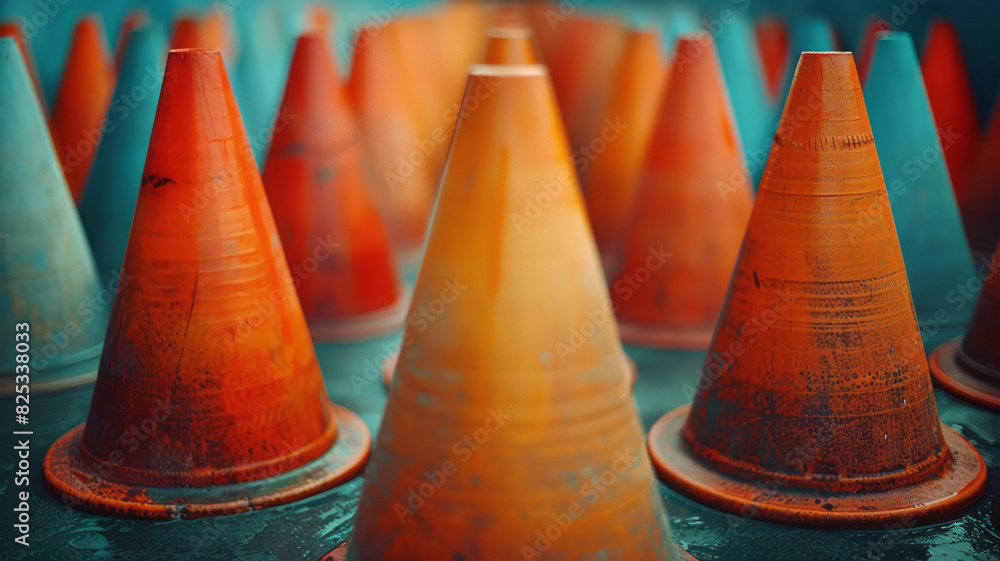 Poster cones with hollow centers in an isometric pattern, adding visual interest with negative space,