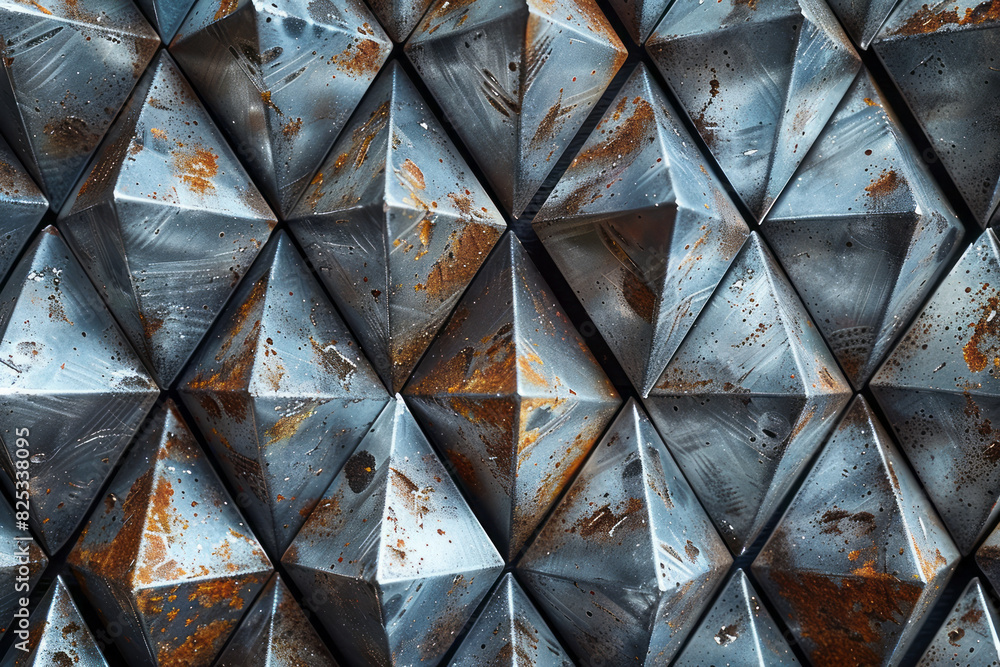 Poster a seamless pattern of isometric cones with a metallic texture, giving a modern feel,
