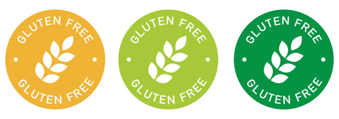 Gluten free label vector design for packaging. No gluten icon. Food allergens free product color sticker. Illustration, logo, symbol, sign, stamp, tag, emblem, mark or seal for package.