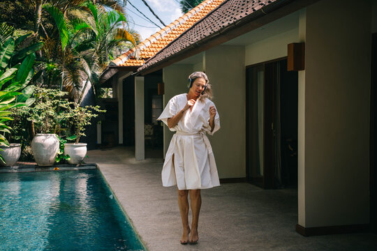 Woman in bathrobe at spa