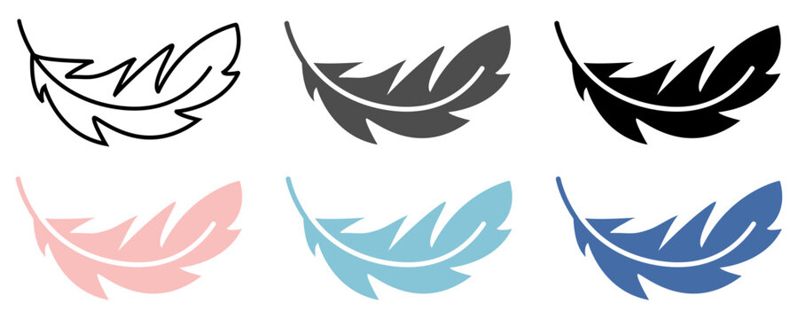 Feather pink icon. Plume vector symbol. Quill color illustration.
