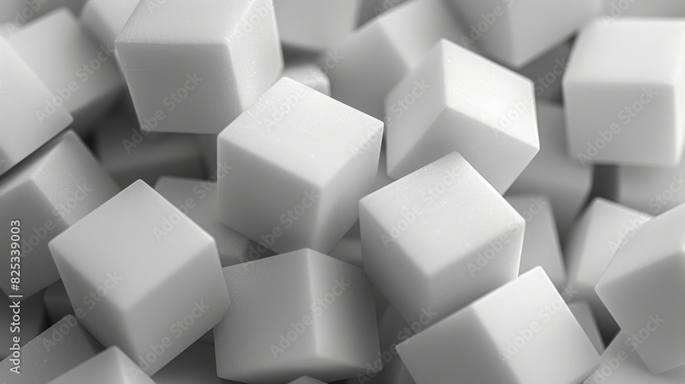 Aufkleber isometric cuboids with chamfered edges, scattered randomly across the background,