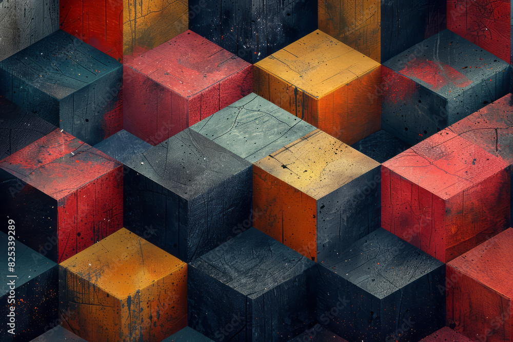 Poster a seamless background featuring isometric square pyramids, with their bases touching,