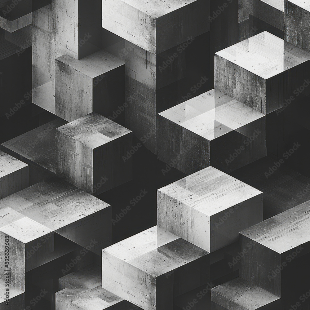 Fototapete minimalist isometric trapezoids, scattered randomly to form a dynamic pattern,